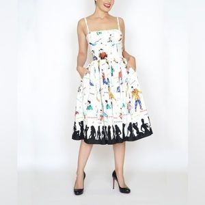 Bernie Dexter Retro Rockabilly Idol Printed Cream Full Skirt Dress